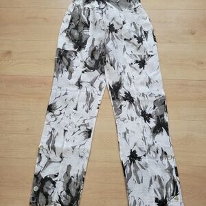 Monochrome Floral Wide Leg Women's Pants